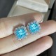 Blue square ice flower cut high carbon diamond earrings