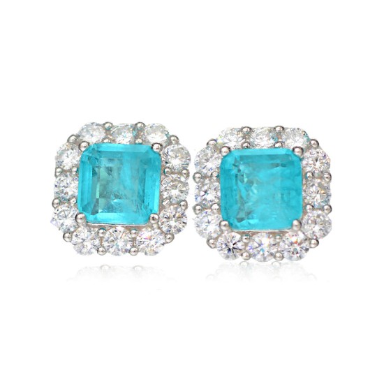 Blue square ice flower cut high carbon diamond earrings