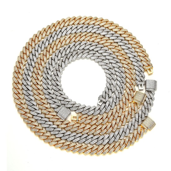 luxury gold-plated full studded cz diamond hiphop cuban chain necklace