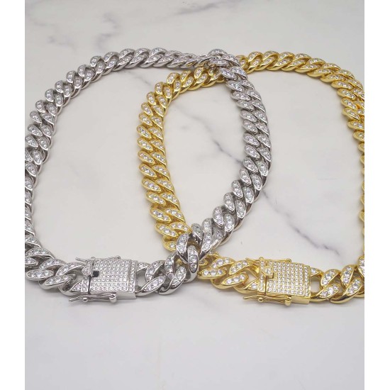 luxury gold-plated full studded cz diamond hiphop chain necklace