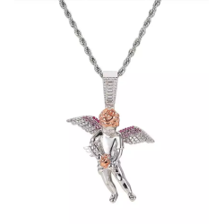 Bling Iced Out Cupid Cubic  Mens Gold Plated Angel Pendant