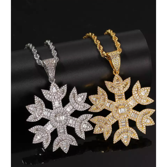 Snowflake gold plated full studded cz diamond pendant