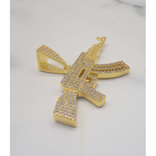 inlay cz diamond hiphot gun pendant