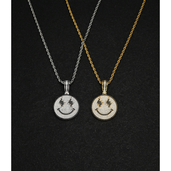 new arrilvas smile face iced out pendant