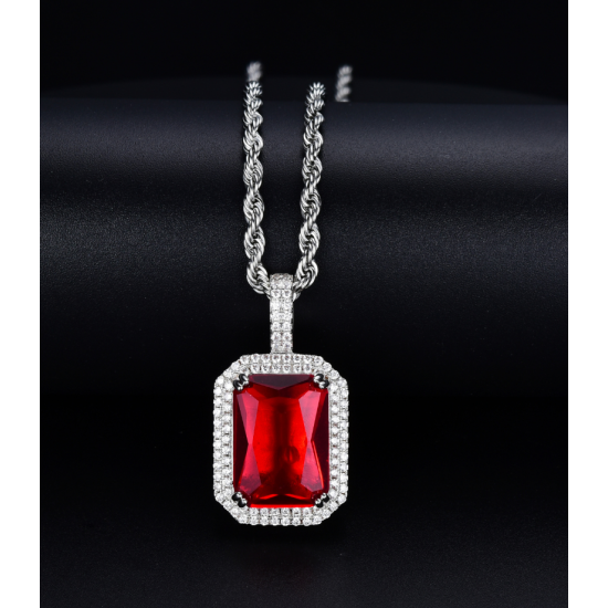 studded cz diamond square pendant