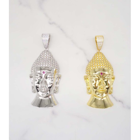 studded cz diamond gold plated Buddha head pendant