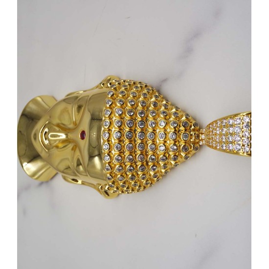 studded cz diamond gold plated Buddha head pendant