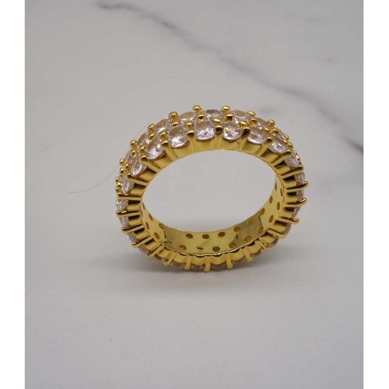 luxury double row gold plated full studded cz diamond ring