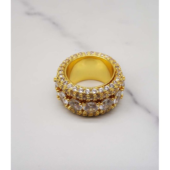 luxury gold plated full studded L-cz diamond rotating ring