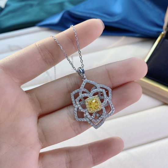 Ice cut yellow flower shape geometric high carbon diamond Pendant